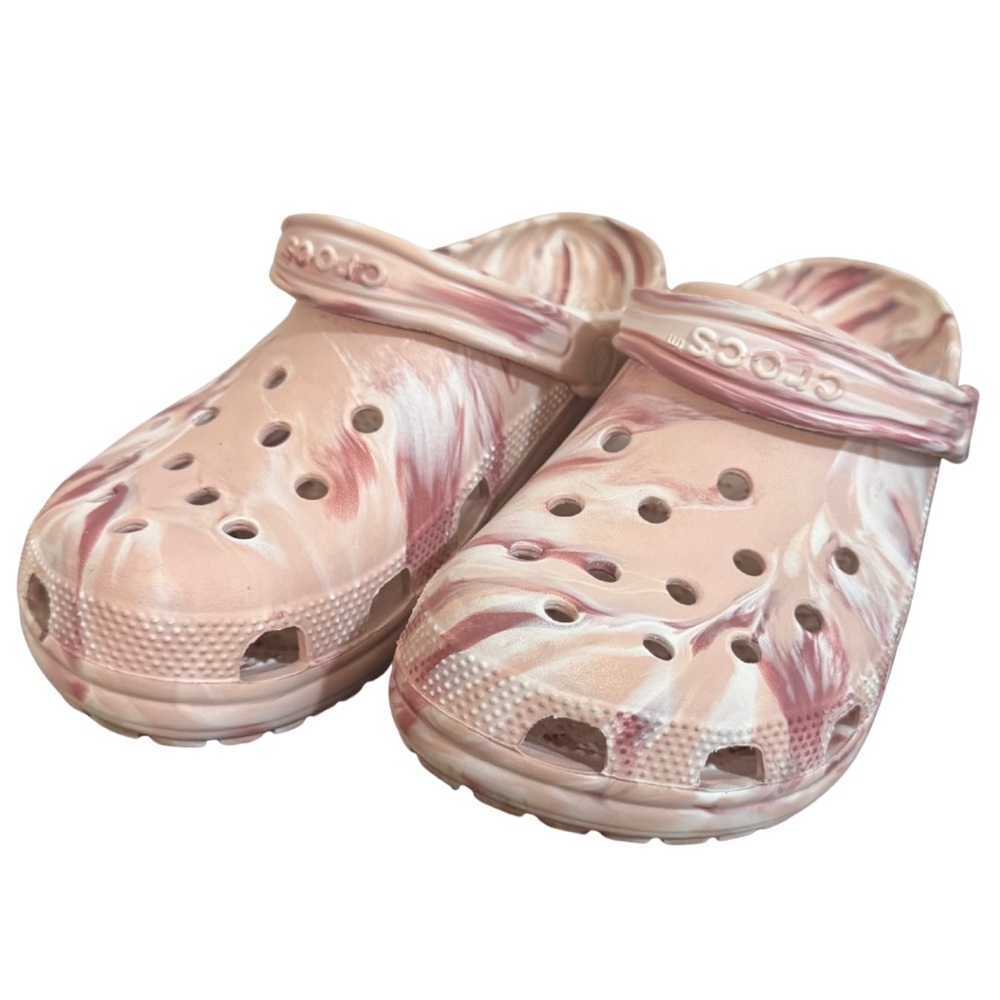 Pink and White Tie Dye Crocs